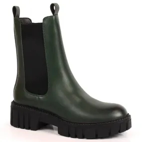Dames groene Chelsea boots met warm groene Sergio Leone groente